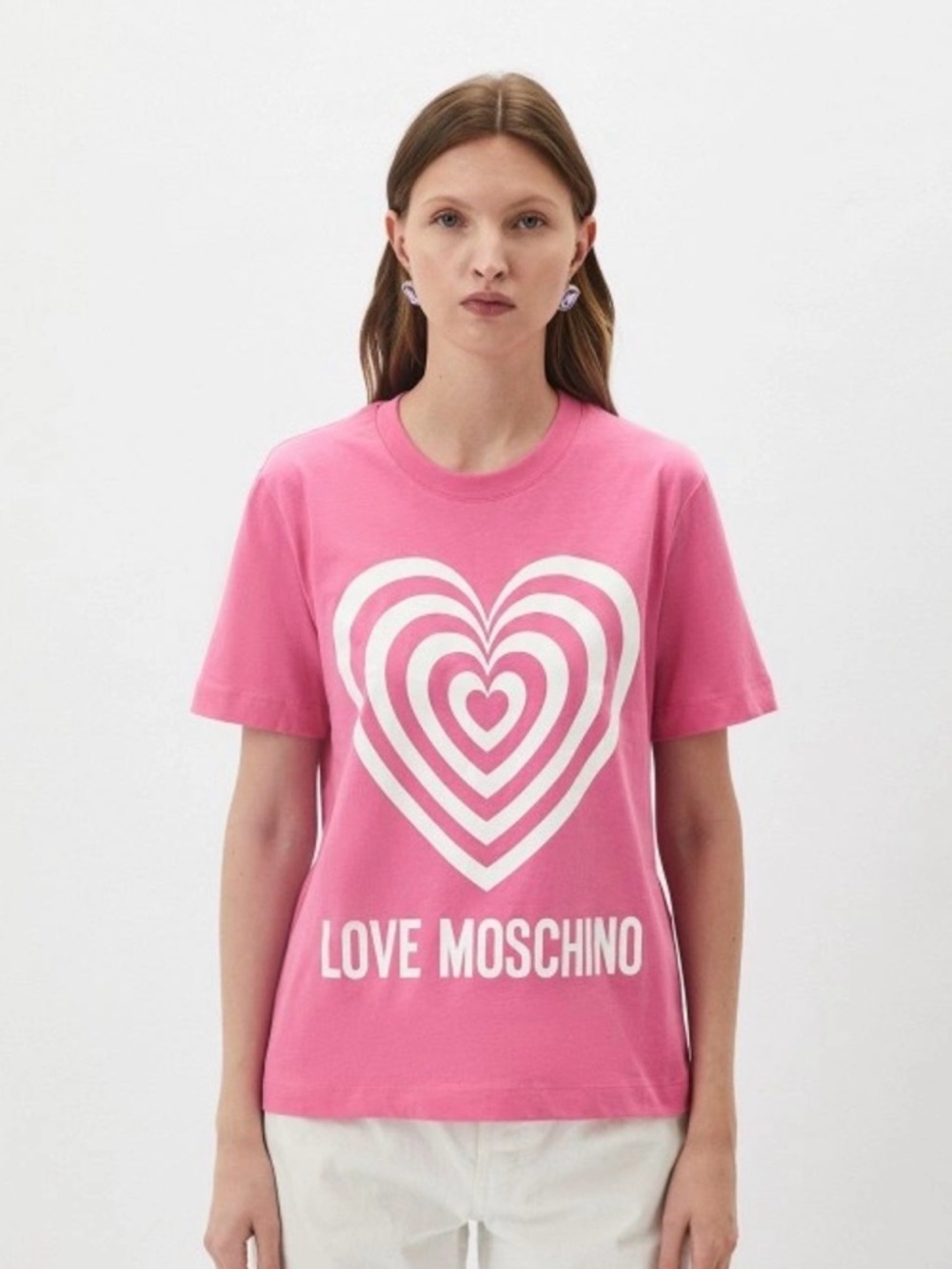Love Moschino Hot Pink Tee with White Concentric Heart- NWT